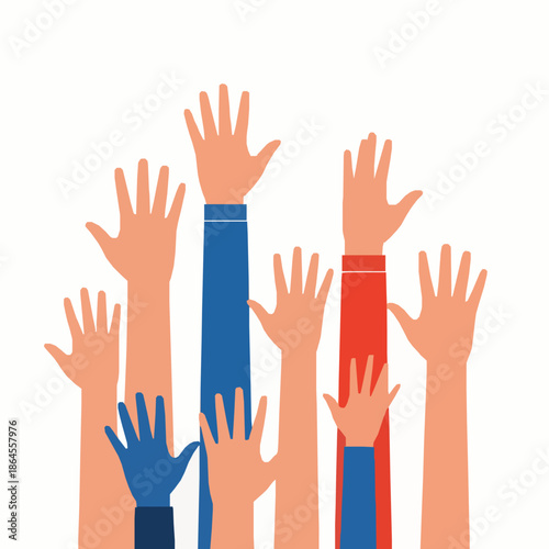 Raised hands reaching up vector illustration for participation engagement and audience interaction