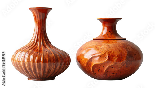 Modern Terracotta Pottery Vase Combination Set, isolated on transparent background