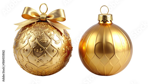  Elegant Gold Christmas Ornament Duo, isolated on transparent background
