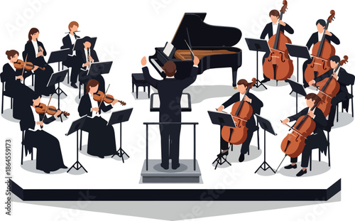 Orchestra Performance Musicians Playing Classical Music on Stage