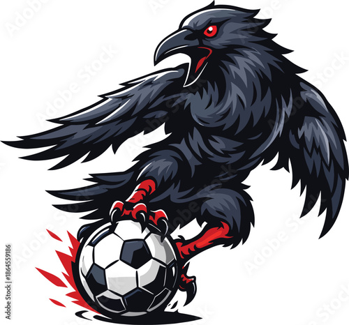 A fierce raven football mascot vector illustration in a bold flat style, perfect for sports logos, esports branding, and merchandise.
