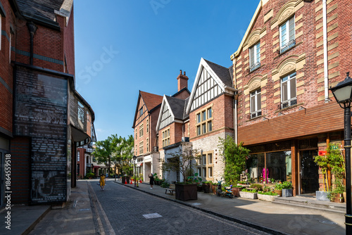 European-style Street with Historic Brick Buildings