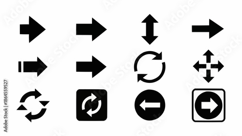 Collection of Black Arrow Icons for Navigation and Direction.