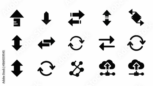 Collection of Black Arrow Icons on White Background.