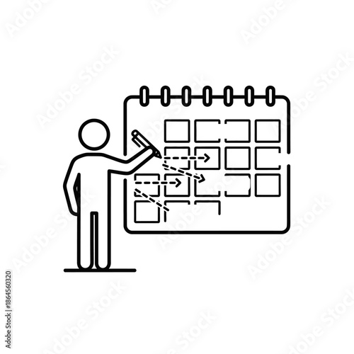 Man planning schedule on calendar time management.