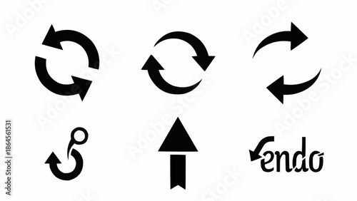 Collection of Black Arrows in Various Circular and Upward Directions.