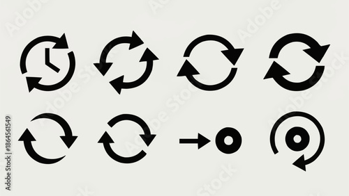 Set of Black Circular Arrows for Refresh and Rotation.