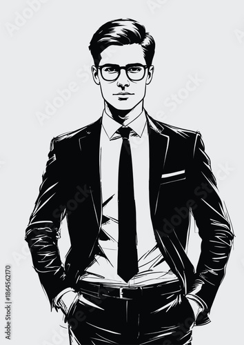 049-01-Young man standing, presenting a confident and successful business look