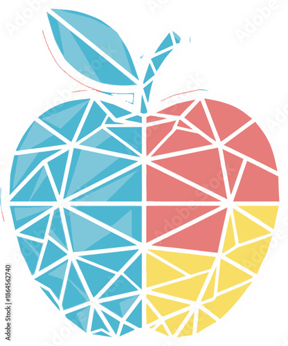 Vibrant Geometric Apple Illustration Divided into Four Colorful Quadrants with Polygonal Facets