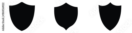 Black line shield icon set in vintage style. Protect shield security icons. set of shields. 
