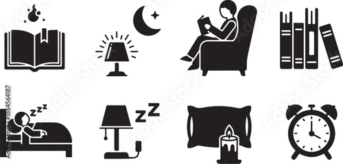 Sleep and Relaxation Icons for a Peaceful Night's Rest