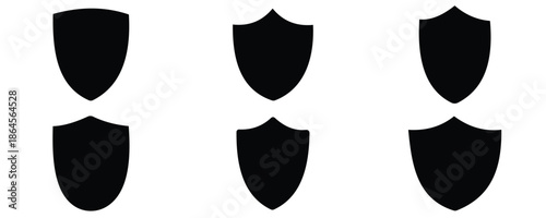 Black line shield icon set in vintage style. Protect shield security icons. set of shields. 

