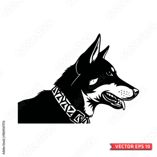 Dog Profile Silhouette with Decorative Collar - Vector Illustration for Logos and Branding