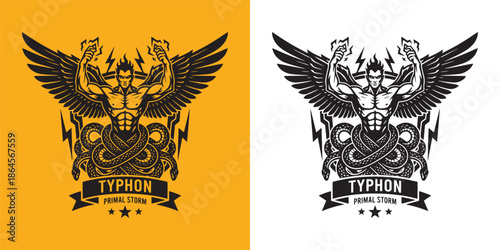 Typhon Primal Storm Mythological Monster with Serpent Legs and Wings Logo