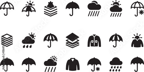 Weather icons set for various conditions and forecasts displayed