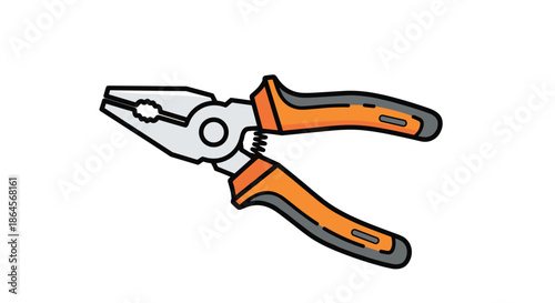 Clean vector illustration of a pair of pliers with bright orange and black handles shown as a modern professional tool design on white.