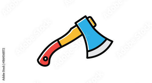 Colorful axe icon with a blue head and red and yellow handle represents traditional tools for woodworking and outdoor survival activities.