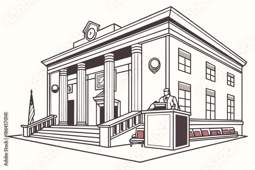 Courthouse Legal Facility Icon Representing Justice System and Judicial Services in America
