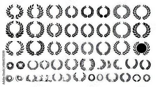 Collection of Laurel Wreath Illustrations Depicting Victory and Achievement on White Background