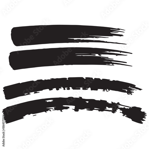 strokes set horizontal black brush strokes on a white background.Logo or branding backgrounds