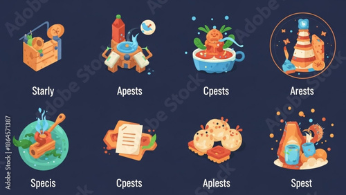 A colorful vector graphic illustration of various icons and symbols for pests and species