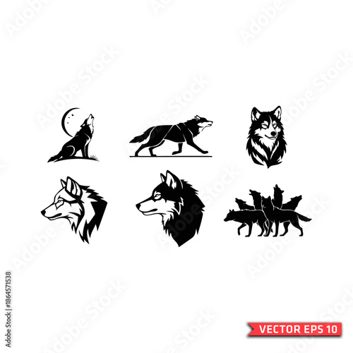 Wolf Logo Collection - Vector Set of Wild Animal Designs for Branding, Emblems, and More