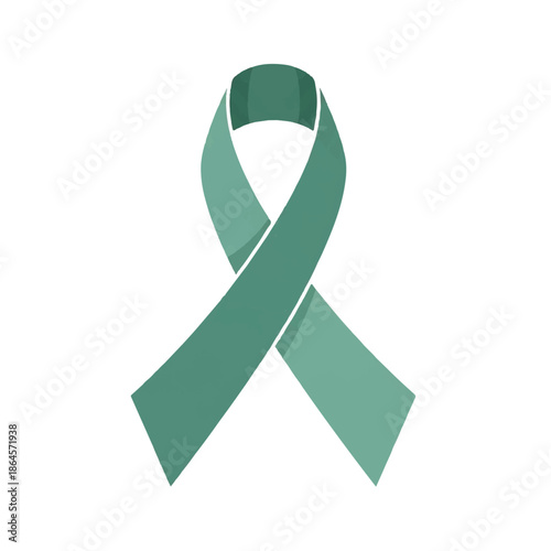 A green ribbon symbolizing awareness and support, illustrated on a clean white background, viewed from a straightforward perspective.