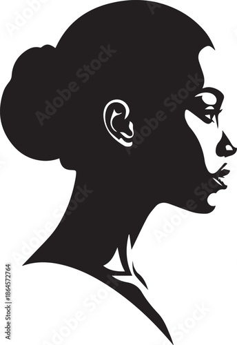 Stylized silhouette profile of a woman s head with hair in a bun