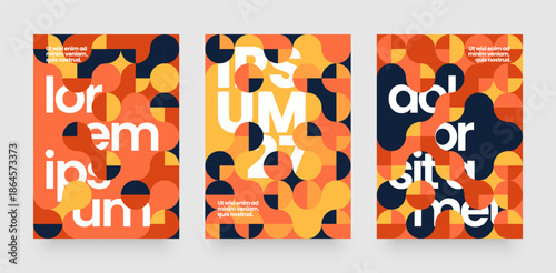 Wallpaper Mural Template with mosaic circles. Abstract bauhaus geometric pattern backgrounds with metaball fusion. Layout for flyer, poster or cover.  Torontodigital.ca