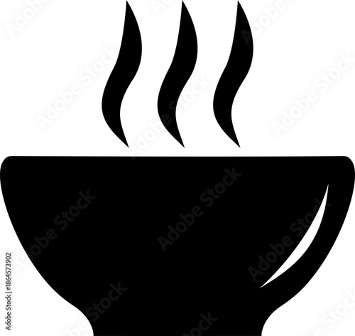 Steaming Hot Bowl Icon - Black Silhouette Soup or Beverage Dining Symbol