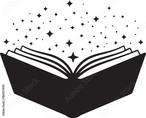 Open book with stars black and white magic