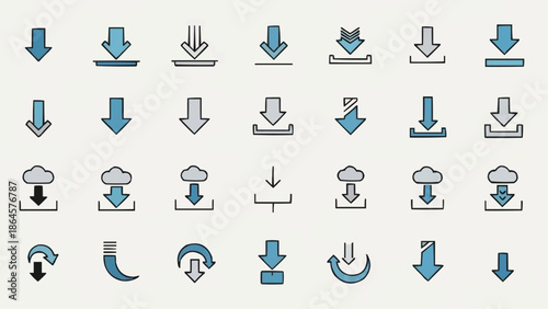 Collection of Download Icons in Various Styles and Designs.