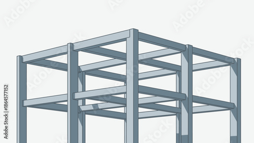 Detailed 3D rendering of a building's skeletal structure, emphasizing the robust framework of columns and beams crucial for engineering stability and construction integrity