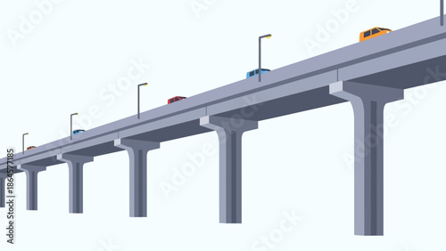Elevated highway with cars driving on it under a clear sky, showcasing modern infrastructure and transportation solutions