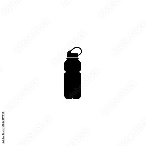 
Black silhouette of water bottle stands. Simple vector graphic for posters, environmental branding, or sticker design. 