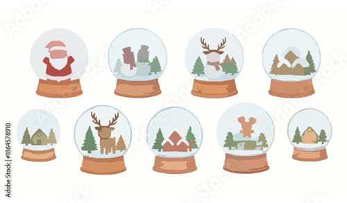 Cute Watercolor Christmas Snow Globe Illustrations for Kids Holiday Designs