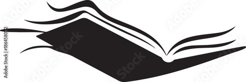 Open black and white book with flowing pages