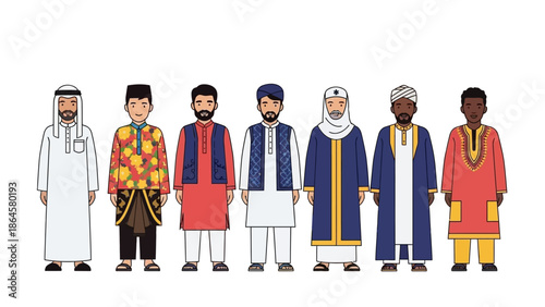 Diverse Muslim Men in Traditional Clothing.