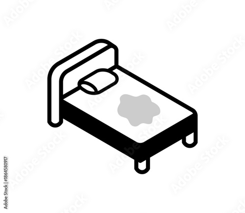 おねしょをしたベッドのアイコンイラスト　ベクター
