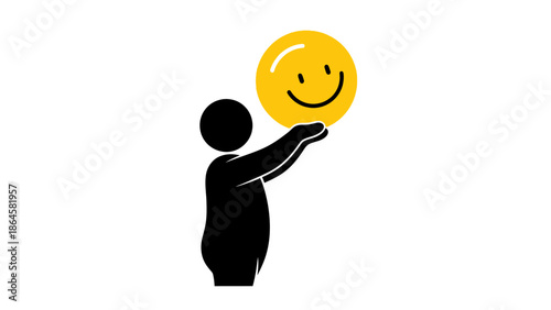 Person Holding a Smiley Face Icon for Happiness and Positivity