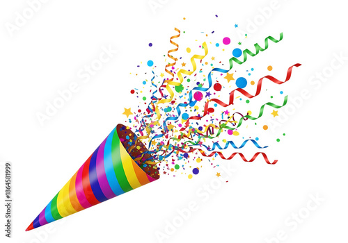 Vibrant party popper explosion isolated on transparent background