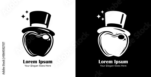 The logo design is in the shape of an apple combined with a magician's hat