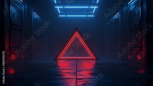 Abstract Neon Triangle Tunnel Futuristic Digital Art Background.