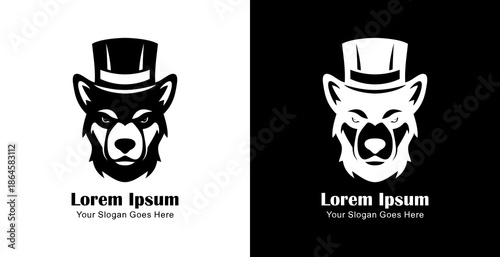 Logo design in the form of a dog's head wearing a magician's hat