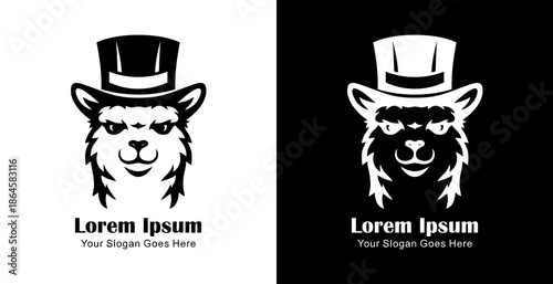 Logo design in the form of an alpaca head wearing a magician's hat