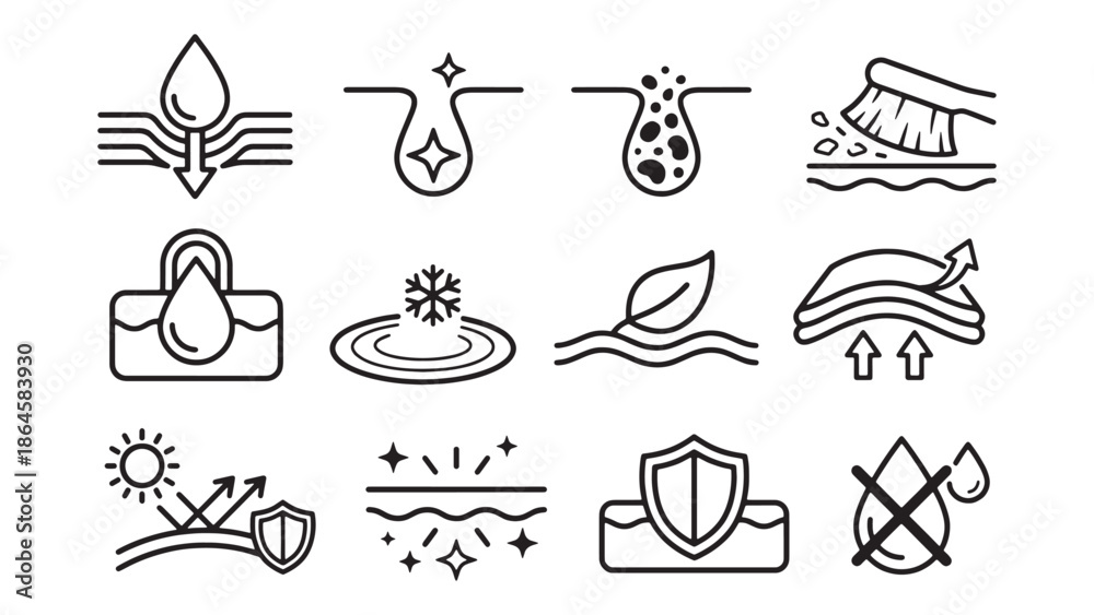 Fototapeta premium The Action and Skin Treatment Skincare Process Icons