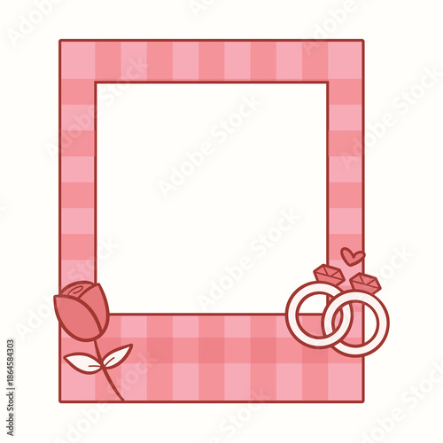 A cute hand-drawn flat illustration featuring a heart-shaped frame, love letter, and cupcake accents in a soft pink aesthetic. Designed as a romantic decorative border with empty space for photos or m