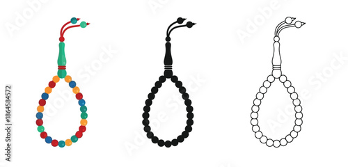 Tasbih Prayer Beads Vector Illustration in Line Art, Silhouette and Color Style for Islamic Worship and Spiritual Design