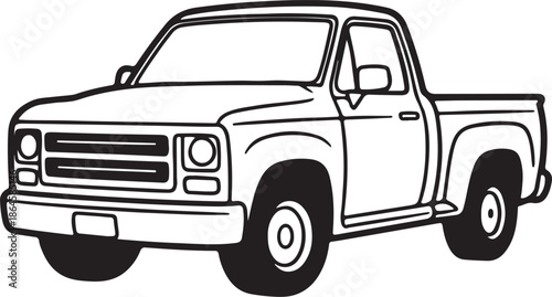 Pickup Truck Line Art Coloring Book Page Outline Vector Illustration