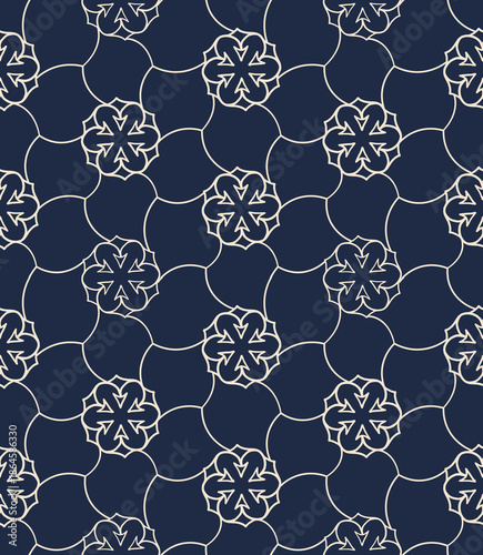 Elegant Geometric Line Art Seamless Vector Patterns 04 Navy